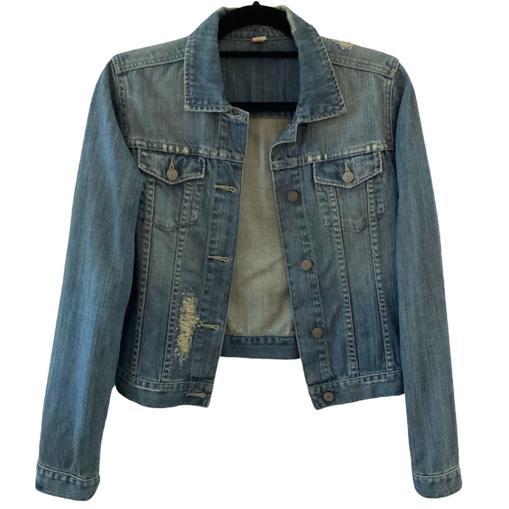 AMERICAN EAGLE Denim Jean Jacket with beads appliqués